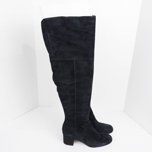 Sam Edelman Elina Over The Knee Boots Womens 8M Black Suede 2" Heel Round Toe - Picture 1 of 16
